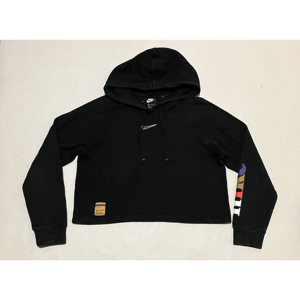 Nike Black Cropped hoodie Sweater Women's‎ Size Medium Center Swoosh Gym Running